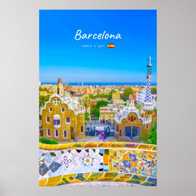 Affiche Barcelone, Espagne - Parc Guell Mosaïque Gaudi (Devant)