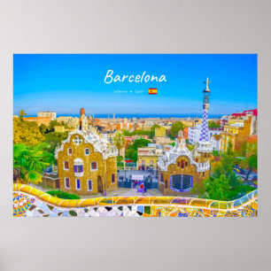Affiche Barcelone, Espagne - Parc Guell Mosaïque Gaudi