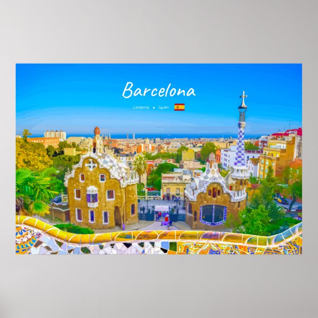 Affiche Barcelone, Espagne - Parc Guell Mosaïque Gaudi (Devant)