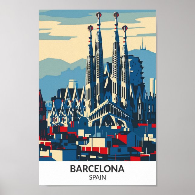 Affiche Barcelone Espagne Rétro Art Voyage  (Devant)