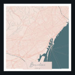 Affiche Barcelone Espagne Rose et Bleu jolie rue Script<br><div class="desc">Barcelone Espagne rose et bleu mignon Script Street Carte</div>