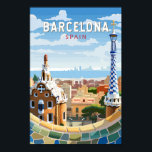 Affiche Barcelone Espagne Travel Art Vintage<br><div class="desc">Conception de voyage vectorielle rétro de Barcelone. Barcelone,  capitale cosmopolite de la Catalogne espagnole,  est connue pour son art et son architecture.</div>