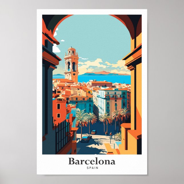 Affiche Barcelone Espagne Voyage Art Vintage Illustration (Devant)