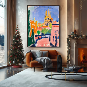 Affiche Barcelone Sagrada Familia et Skyline en Fauvist