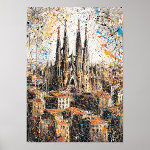 Affiche Barcelone Sagrada Familia Peinture Abstraite au Go