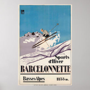 Affiche Barcelonnette Ski Alpes France Voyage Ancien