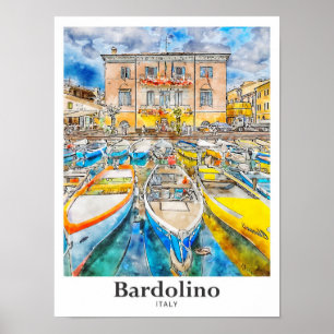Affiche Bardolino Italie Voyage Aquarelle main tirée