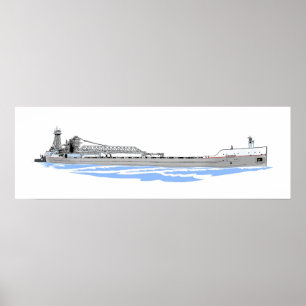 Affiche barge des Grands Lacs Menominee et remorqueur Oliv