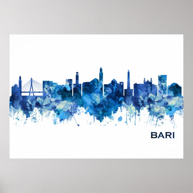 Affiche Bari Italie Skyline bleu (Devant)