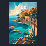 Affiche Bari Italie Travel Art Vintage<br><div class="desc">Conception de déplacement vectoriel rétro Bari. Bari est une ville portuaire sur la mer Adriatique et la capitale de la région des Pouilles dans le sud de l'Italie.</div>