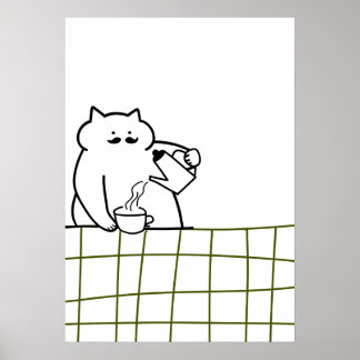 Affiche Barista Cat — Coffee Pouring Feline Illustration
