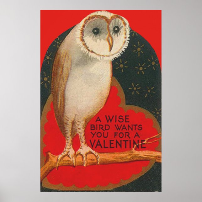 Affiche Barn Owl Heart Tree Stars Valentine (Devant)