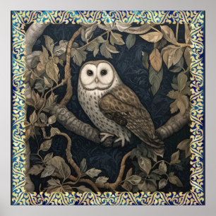 Affiche Barn Owl in the Night Forest William Morris Style