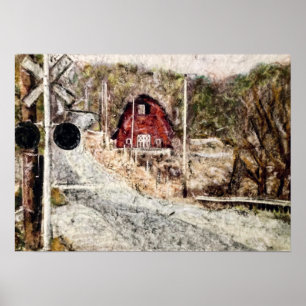 Affiche " Barn, Rogers, Ohio" - Patel sur du papier de riz