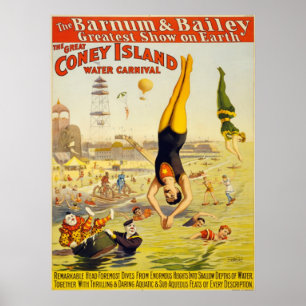 Affiche Barnum et carnaval de l'eau de Bailey Coney Island