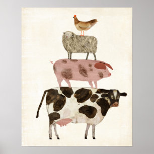 Affiche Barnyard Buds - Vache, cochon, mouton et hen