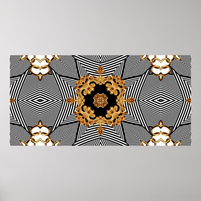 Affiche Baroque doré et chaînes motif ornement (Devant)