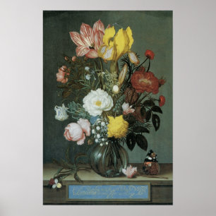 Affiche Baroque Vintage, Bouquet de Fleurs dans un Vase en