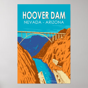 Affiche Barrage Hoover Arizona Nevada Illustration Art de