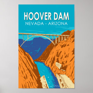 Affiche Barrage Hoover Arizona Nevada Illustration Art de 