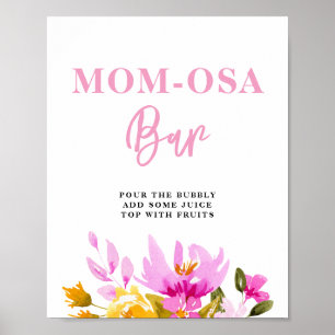 Affiche Barre à Mom-osa Fleurs Roses pour Baby Shower