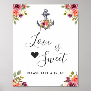 Affiche Barre d'ancre nautique Fleur Love Is Sweet Dessert