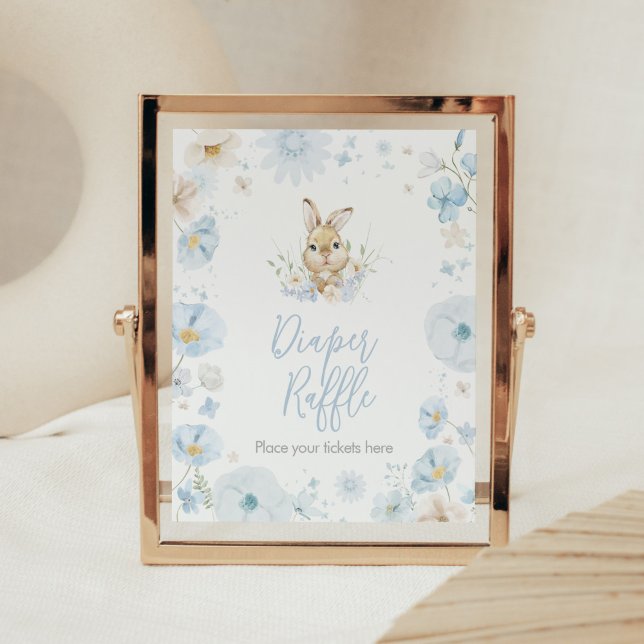 Affiche Barre de Baby shower de couches de lapin bleu (Blue Rabbit Somebunny Baby Shower Diaper Raffle Sign)