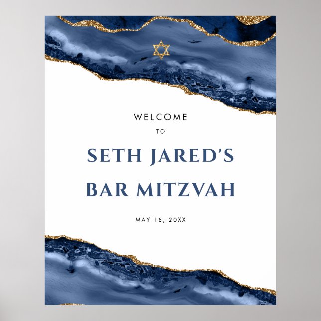 Affiche Barre de bordure bleue et or Mitzvah Pos d'accueil (Devant)