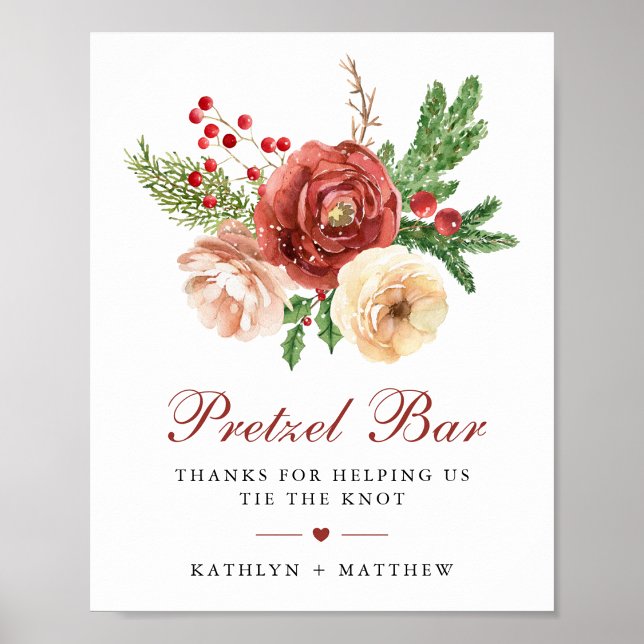 Affiche Barre de bretzels de mariage aux rameaux de pin fl (Créateur téléchargé)