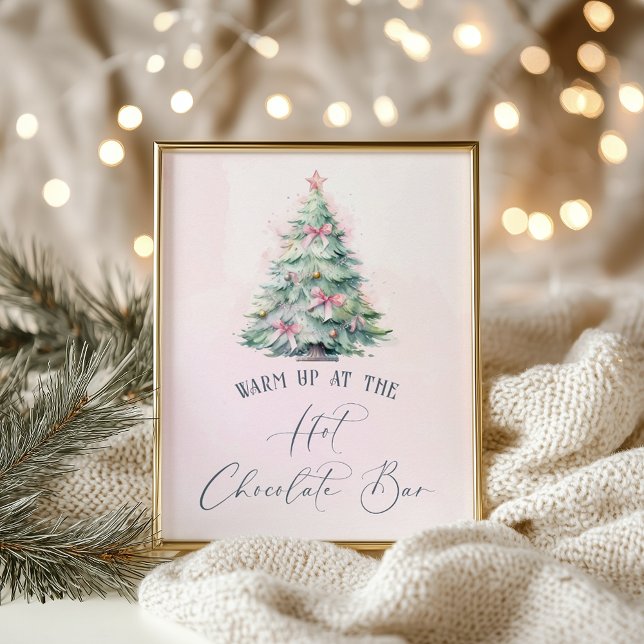 Affiche Barre de chocolat chaud à l'arbre de Noël rose aqu (Créateur téléchargé)