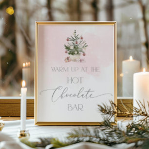 Affiche Barre de chocolat chaud à l'arbre de Noël rose vif