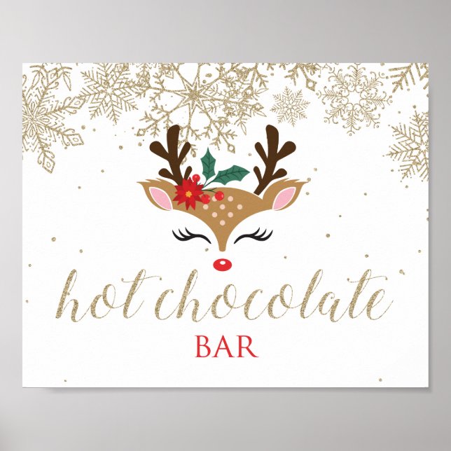 Affiche Barre de chocolat chaud Renne de Noël Or (Devant)