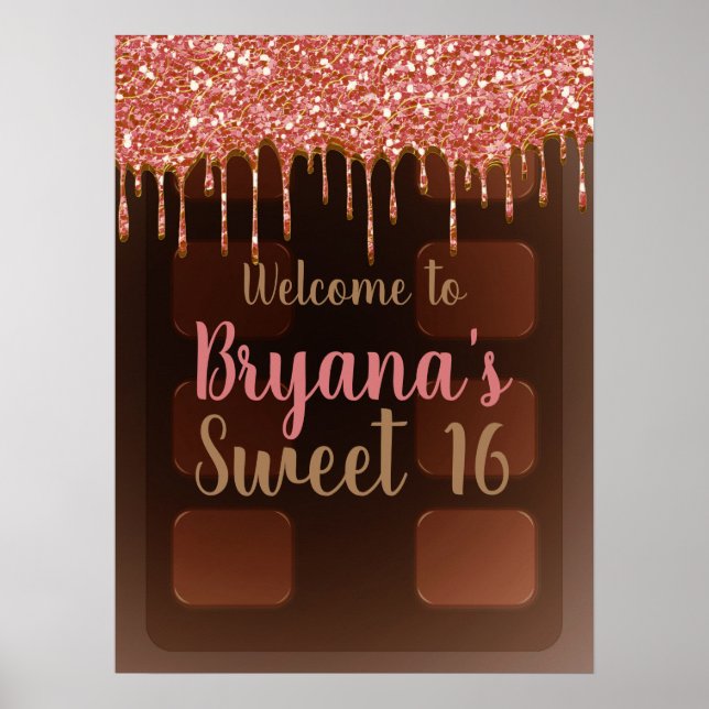 Affiche Barre de chocolat scintillant rose pour Sweet 16 (Devant)
