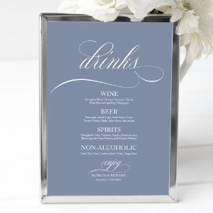 Affiche Barre de Mariage bleu Dusty Menu Signer
