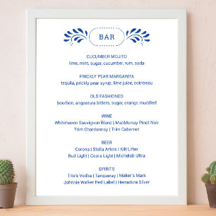 Affiche Barre de Mariage Bleue Style Puebla Panneau Menu