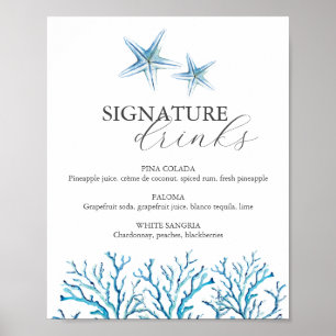 Affiche Barre de Mariage de plage Signal Aquarelle Starfis