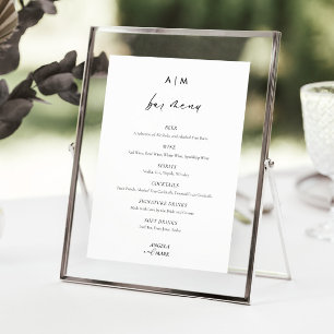 Affiche Barre de Mariage de script Monogram Menu Signer