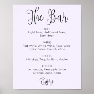 Affiche Barre de mariage de script simple violet. Boissons