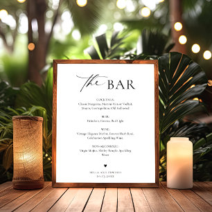 Affiche Barre de Mariage minimaliste Menu Boissons Panneau