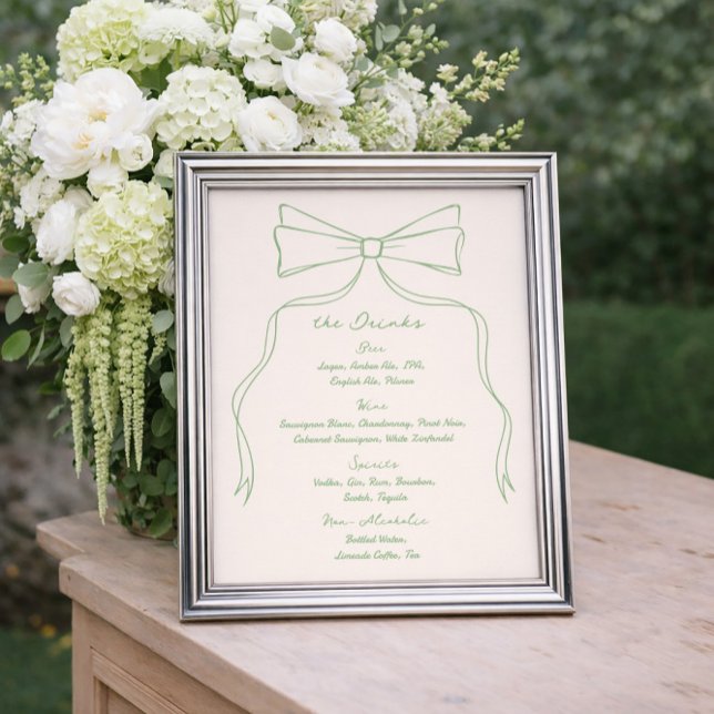 Affiche Barre de Mariage vert Quriky Bow tirée à la main M (Créateur téléchargé)