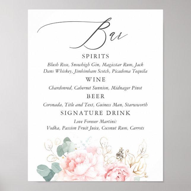 Affiche Barre de menu Fleurs roses et verdure or Signe (Devant)