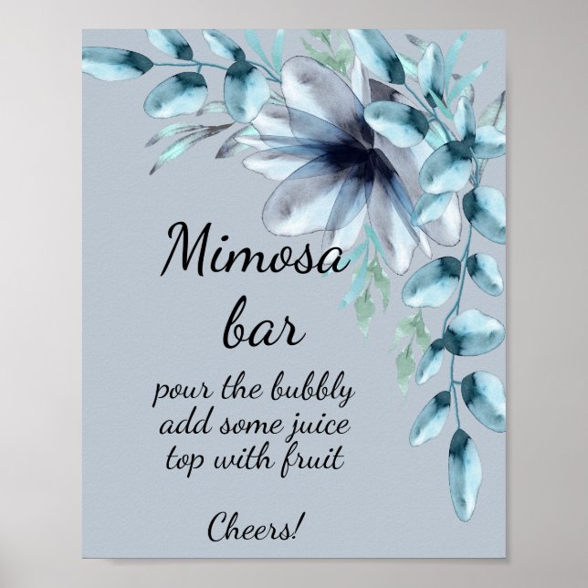 Affiche Barre de Mimosa florale grise et bleue poussiéreus (Devant)