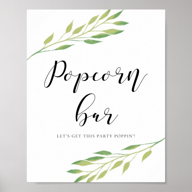 Affiche Barre de pop-corn Aquarelle vert feuille signe mar (Devant)