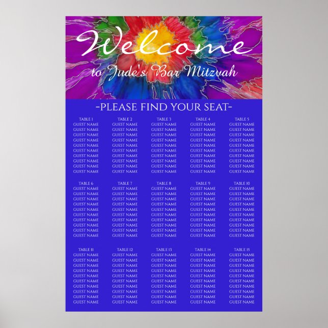 Affiche Barre et Bat mitzvah Argent Floral Seat Chart (Devant)
