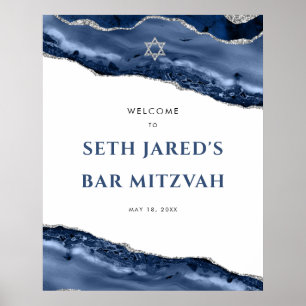 Affiche Barre frontière bleu et argent Bar Mitzvah Bienven