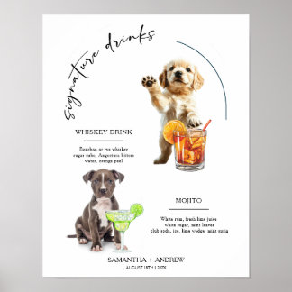 Affiche Barre Mariage de signature de chien Menu boisson
