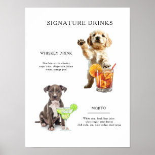 Affiche Barre Mariage de signature de chien Menu boisson