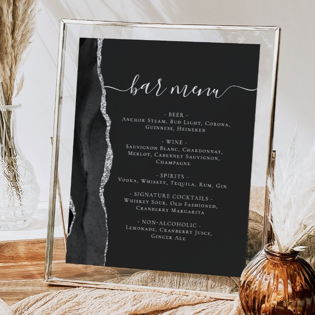 Affiche Barre mariage Menu Black Silver Agate Dark (Créateur téléchargé)