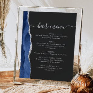 Affiche Barre mariage Menu Marine Blue Silver Agate Dark