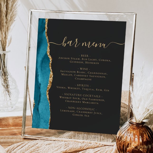 Affiche Barre mariage Menu Turquoise Bleu Or Agate Bleu fo (Créateur téléchargé)
